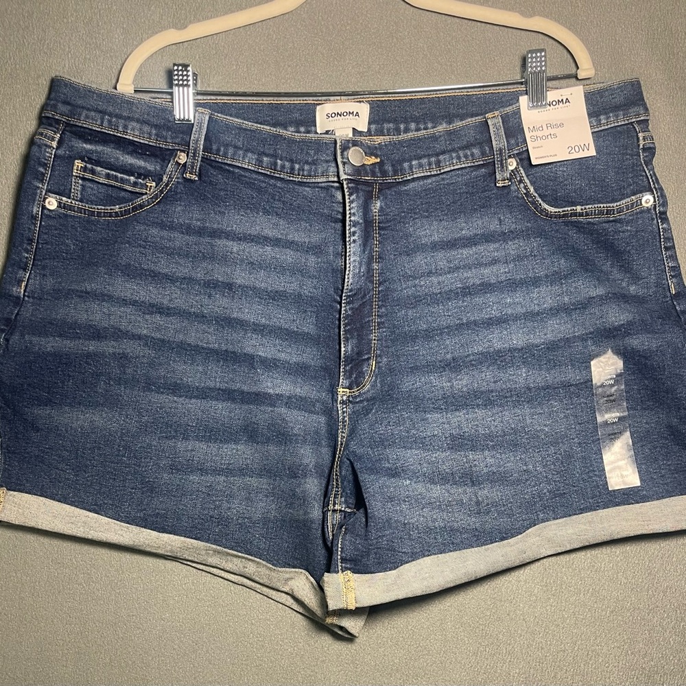 Sonoma Mid Rise Denim Shorts 20W Plus Size Cuffed Dark Wash NWT